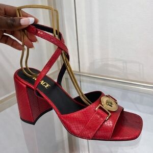 🌟Versace Red and Gold Block Heel Sandals